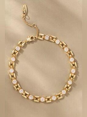 NWT Anthropologie Crystal Chain Link Bracelet Gold